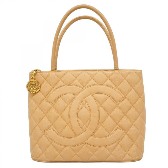 Chanel Reissue Tote Bag Caviar Leather Beige Gold Hardware Pre-owned Women's - Picture 1 of 16